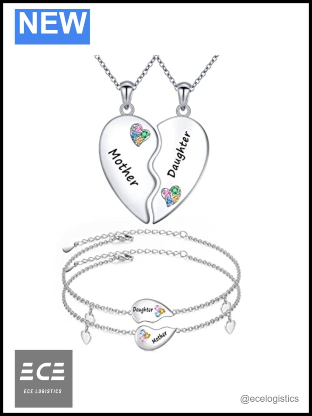 Sterling Silver Mother Daughter Heart Necklace Bracelet Matching Jewelry Set